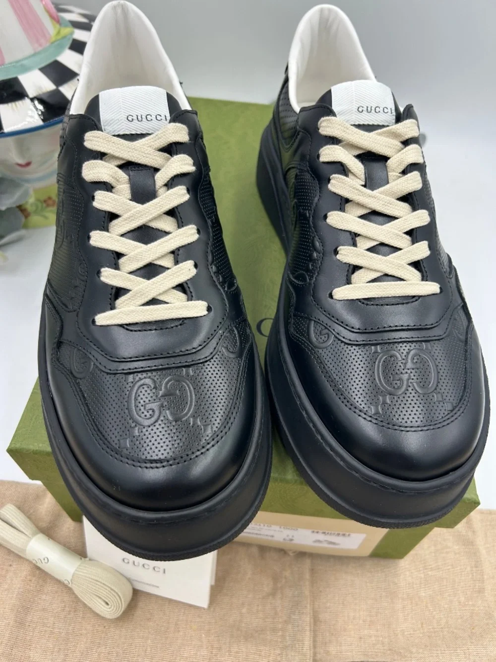 Men’s Gucci GG Embossed Leather Sneakers Size 11/fits 11.5 US. Made in Italy.